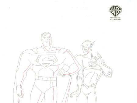 Justice League Original Production Drawing: Superman, Flash For Sale