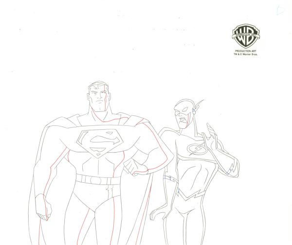 Justice League Original Production Drawing: Superman, Flash For Sale